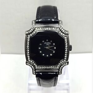 Womens Christian Joy Silver Tone Geometric Watch Crystals Leather New Battery